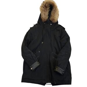 The Kooples Black Coat with Faux Fur Trim
